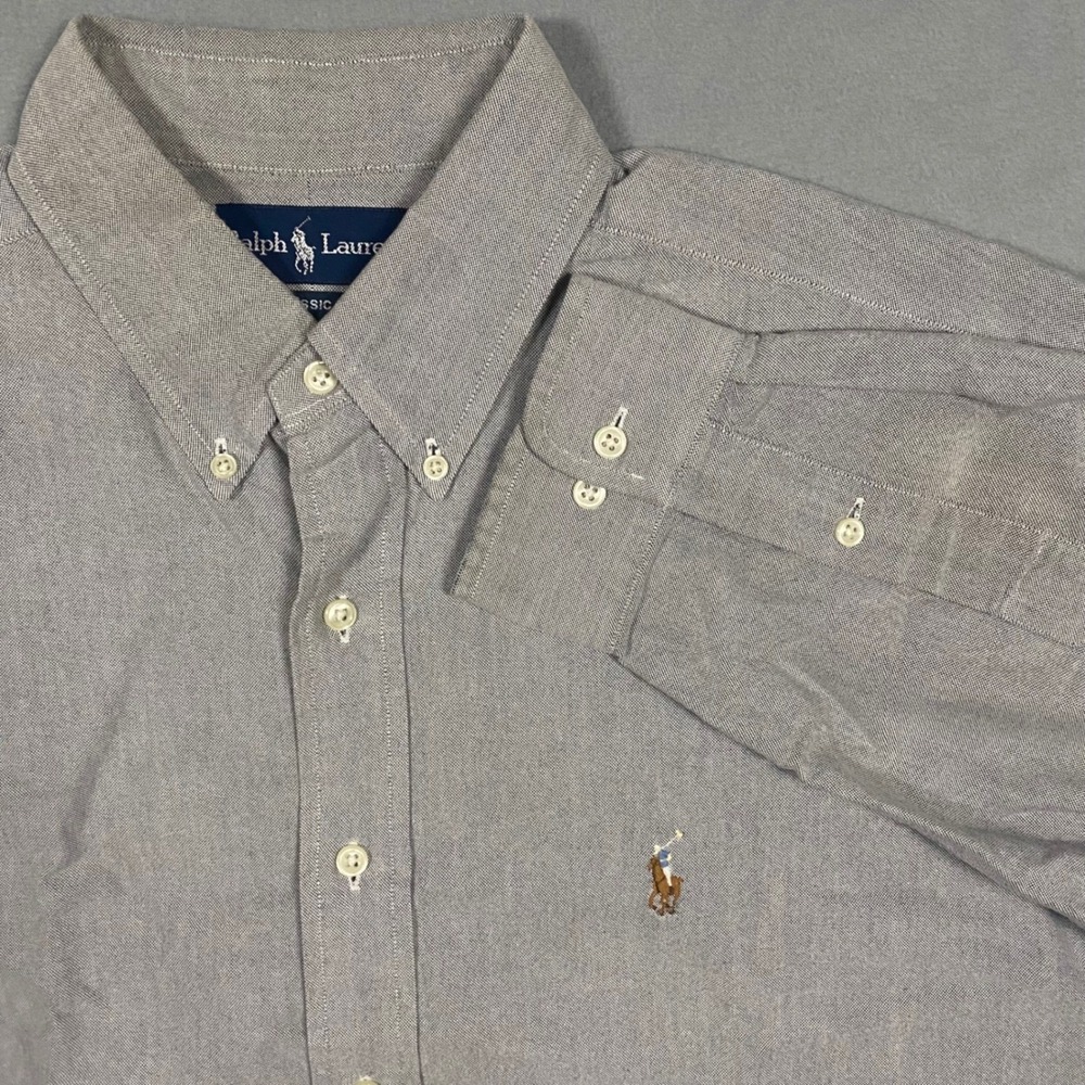 Polo Ralph Lauren Mens 16.5 34 35 Oxford Button‎ Down Classic Fit Flesh Pony